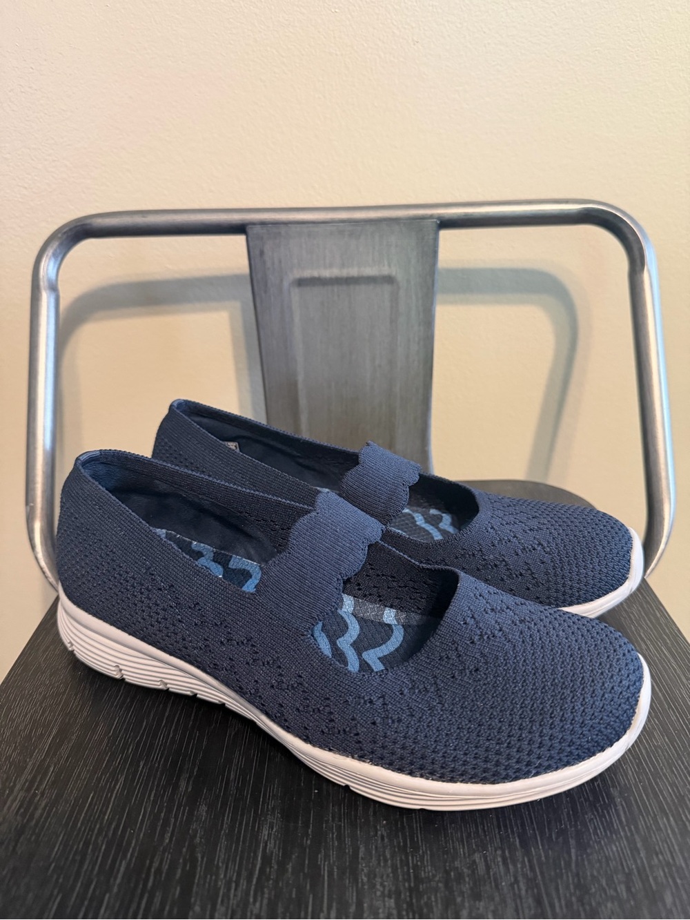 Skechers Seager Power Hitter Mary Jane Flats Navy Air-Cooled Memory Foam 6.5